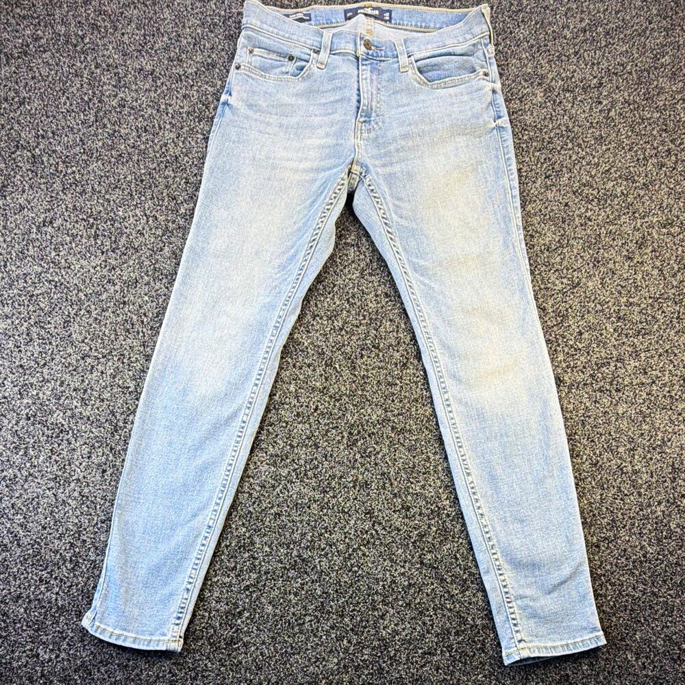 Hollister Men’s Skinny Fit Light Wash Blue Stretch Denim Jeans Mid Rise Logo
